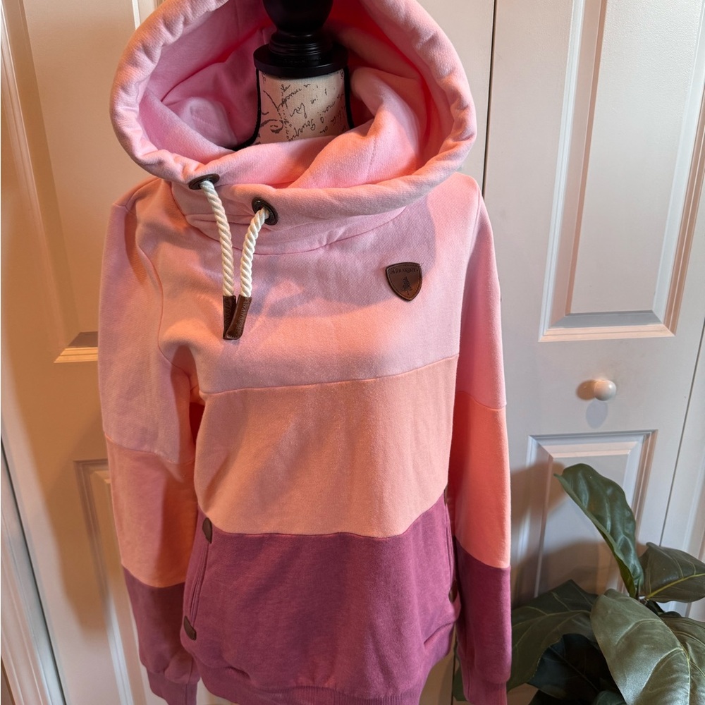 Wanakome Hoodie Large Pink Colorblock Heavyweight Pullover Cozy Sweatshirt